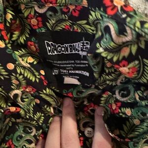 Dragon Ball Z Black Floral Casual Button Down Shirt